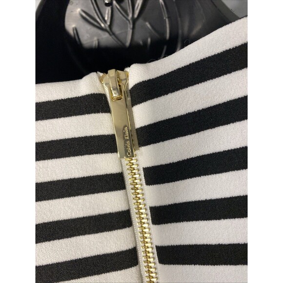 Calvin‎ Klein Dress Cold Shoulder Stripped Mini Capped Flowy Sleeves Zipper Back - Picture 6 of 9